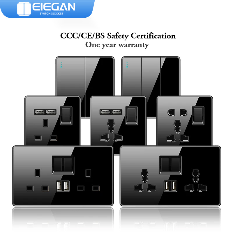 Home Improvement Uk - ELEGAN UK Socket Black 16A/20A/45A Full